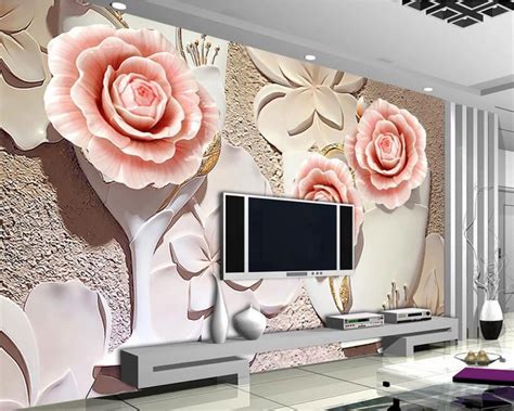 Beibehang 3d Wallpaper Stereo Rose Relief Mural Tv Background Wall