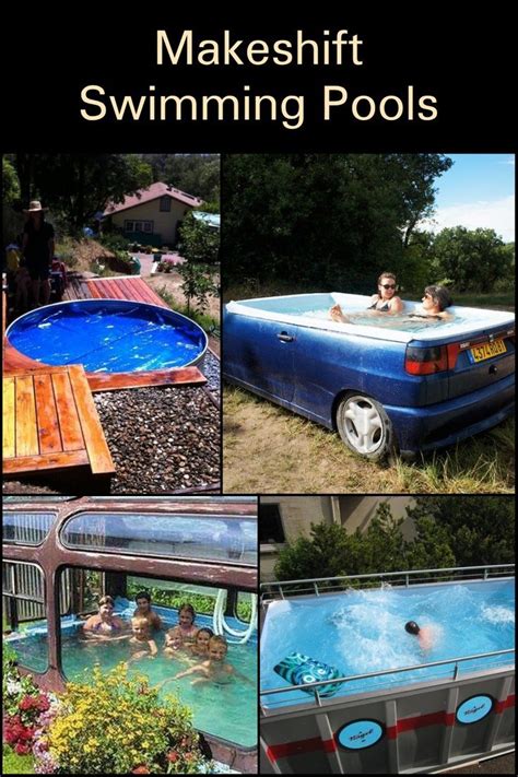 There Are Pictures Of People Swimming In The Pool And On The Side Of The Car