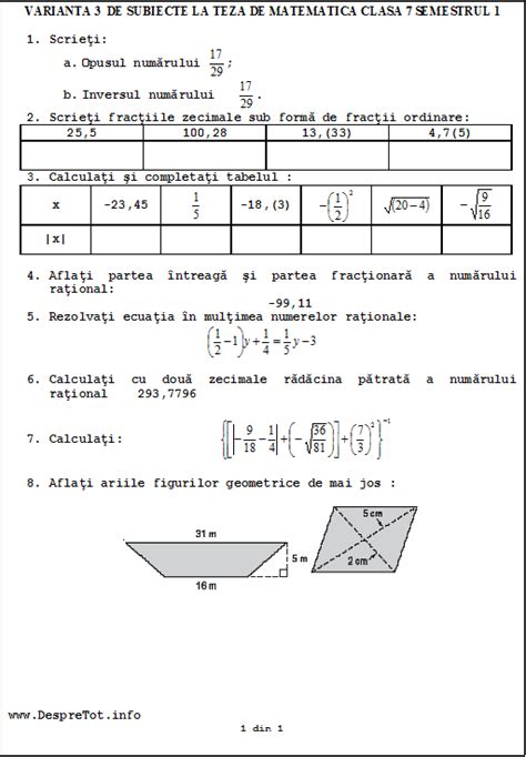 Teza Matematica Clasa 7 Sem 1 Rezolvata Varianta 3