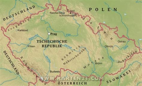 Die größte informationsmenge über tschechische gebirge auf einem ort. Karte von Tschechien - Karten21.com