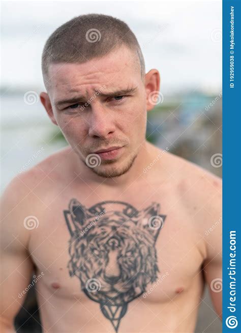 Male Bully With A Naked Torso By Day Stock Photo Image Of Hood