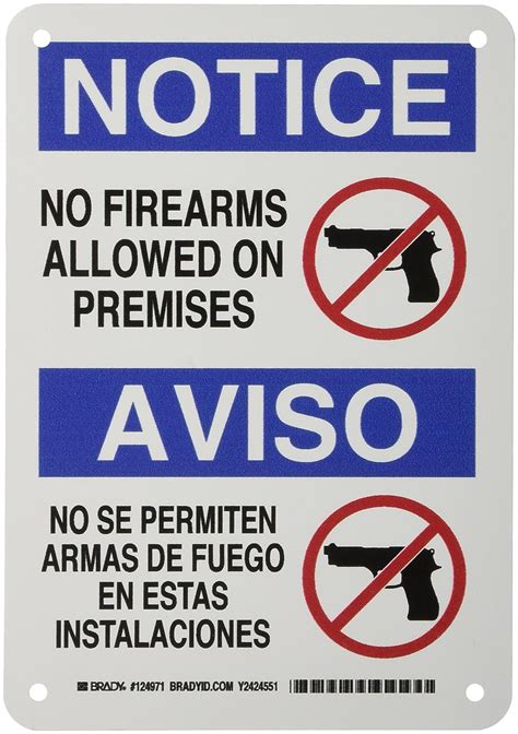 Brady 124971 Bilingual Sign Legendno Firearms Allowed On Premises