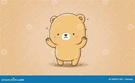 Cute Little Chibi Bear Picture Cartoon Happy Drawn Characters Stock