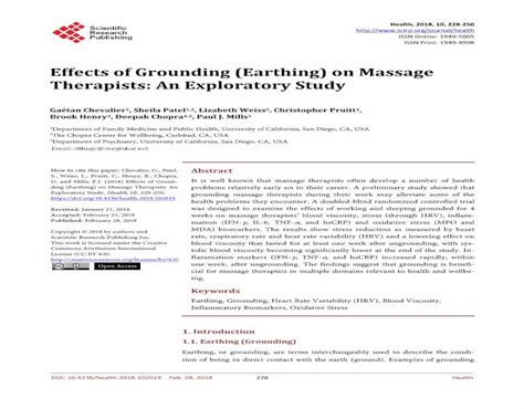 Effects Of Grounding Earthing On Massage Therapists An · Pdf File Earthing Grounding