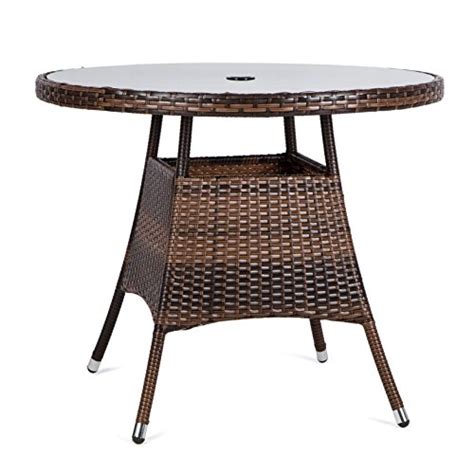Luckup 36 Patio Outdoor Wicker Rattan Dining Table Tempered Glass Top