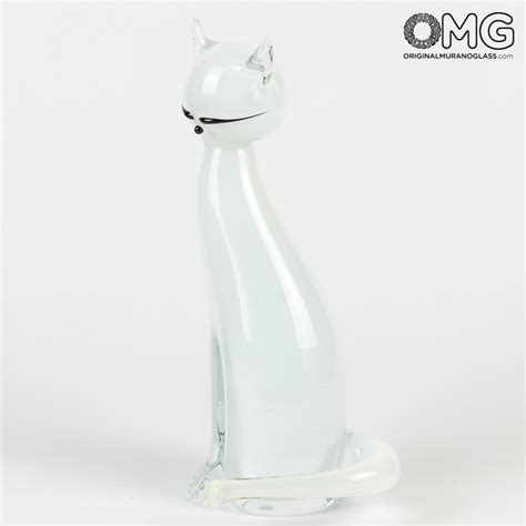 White Cat Elegant Shape Original Murano Glass Omg