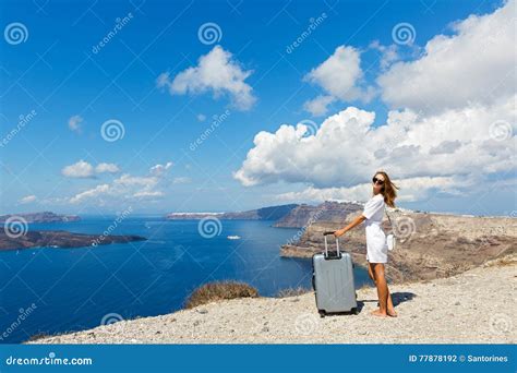 Woman Stands On A Hill Over The Sea Stock Photo Image Of Barefoot