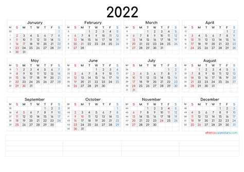 2022 Calendar With Week Numbers And Holidays For United 2022 Year At