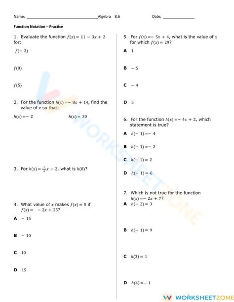 A B Evaluate Function Worksheet