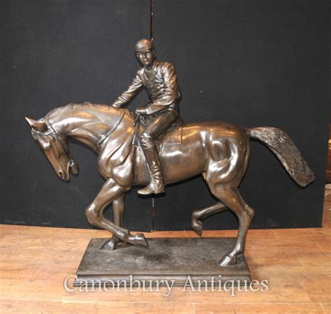 Large Antique French Bronze Horse And Jockey Statue Signed