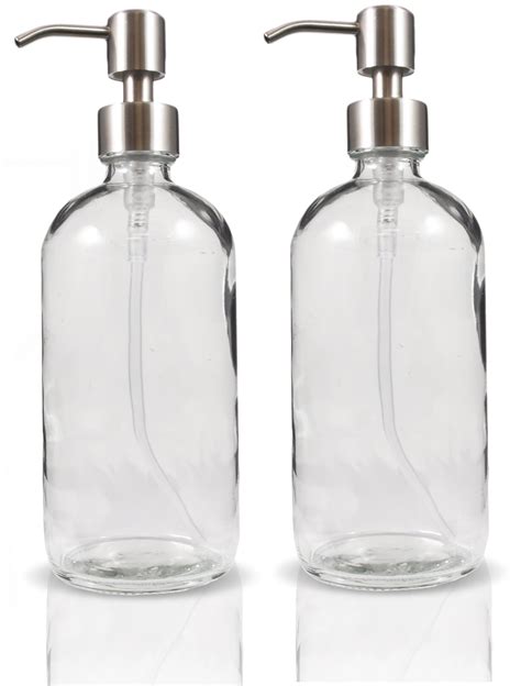 16oz Clear Glass Boston Round Bottles With Stainless Steel Pumps Great As Gla Ebay