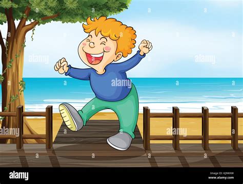 Illustration Of A Very Happy Boy At The Bridge Stock Vector Image And Art