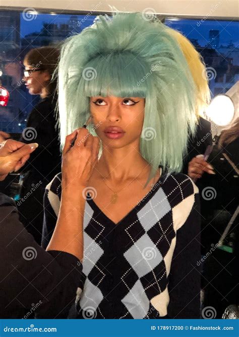 A Model Getting Ready Backstage For The Jeremy Scott Runway Show Editorial Image Image Of