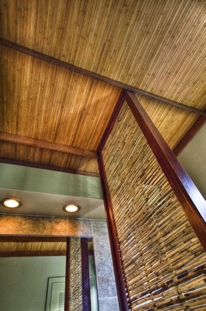 Bamboo ceilings are easy to combine with bamboo floors, furniture and wallcovering and offer a natural ceiling, one made of bamboo for example, creates a warm atmosphere in any interior. Bamboo ceiling for lanai | Basement Ideas | Pinterest