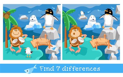 Educational Game Puzzle For Children Find 7 Differences Stock Vector