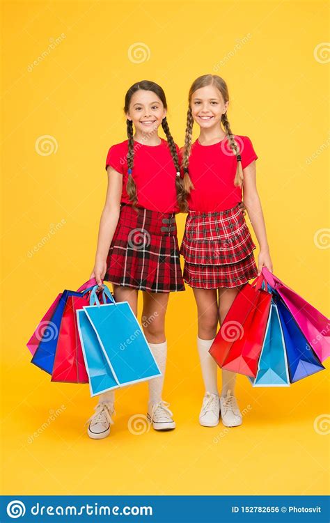 Successful Shopping Big Sales School Girls With Packages Purchase