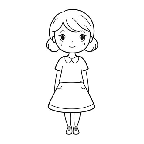 Black And White Character Coloring Page With Girl Outline Sketch