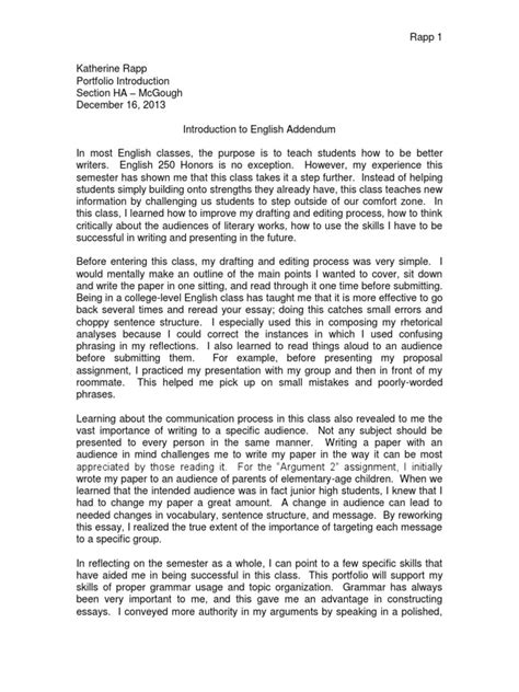 Portfolio Intro Essays English Language