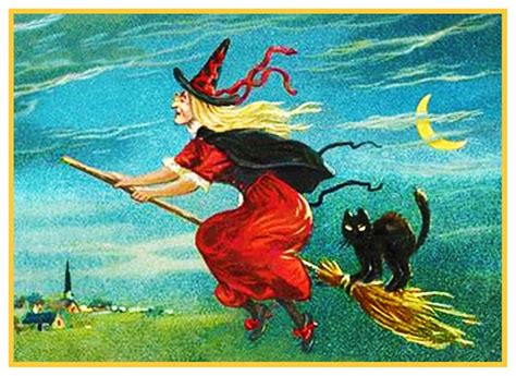 Digital Download Witch Flying On Broom Black Cat Vintage Etsy