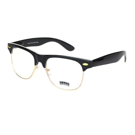 black gold classic hipster nerdy half horn rim clear lens fashion eyeglasses sunglasses men
