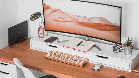 download full hd computer desktop setup in nude aesthetic wallpaper
