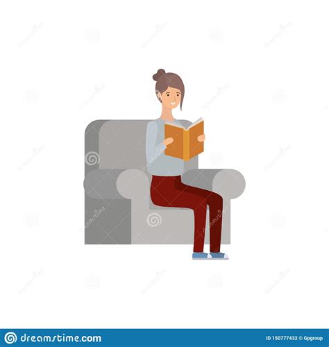 Woman Sitting On Chair With Book In Hands Stock Vector Illustration