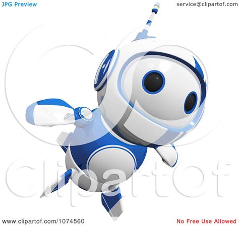 Clipart Cute 3d Blueberry Robot Flying Royalty Free Cgi
