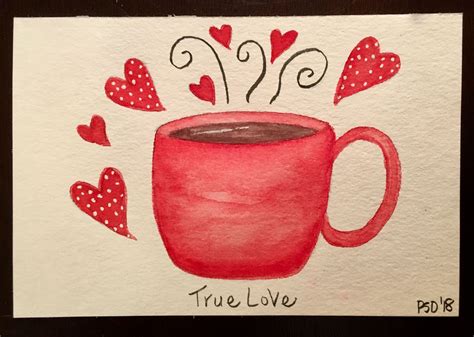 Watercolor Coffee mug Valentine’s Day card | Valentines watercolor