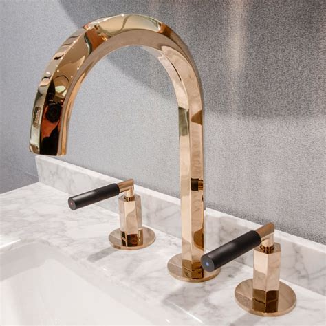 Rose Gold Modern Bathroom Widespread Sink Faucet Solid Brass Double Handles