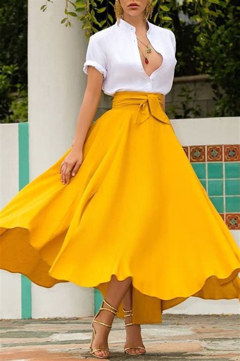 Lovely Sweet High Waist Yellow Ankle Length A Line Skirtskirtsbottoms