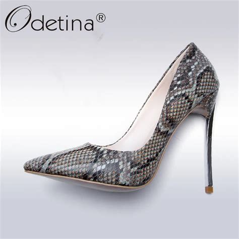 Odetina New Fashion Snake Skin Pumps Women Pointed Toe Cm High Heels