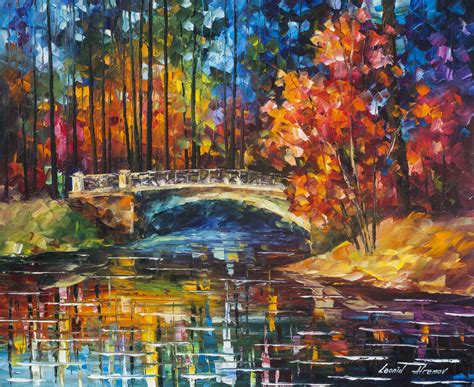 Flowing Under The Bridge Original Oil Painting On Canvas By Leonid