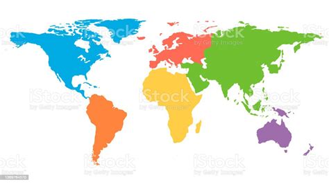 Weltkarte Mit Kontinenten In Verschiedenen Farben Kontinente Der Welt