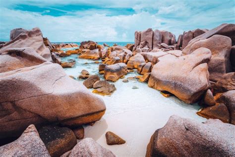 La Digue Island Seychelles Huge Granite Boulder Rocks At Remote