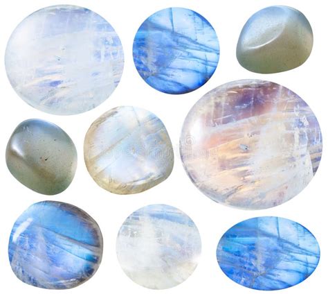 Various Tumbled Moonstone Adularia Gem Stones Stock Image Image Of