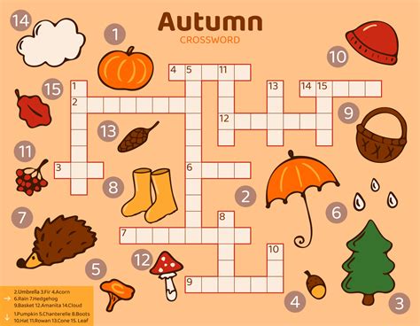 Vector Fall Season Crossword Puzzle With Answers For Kids Crossword In