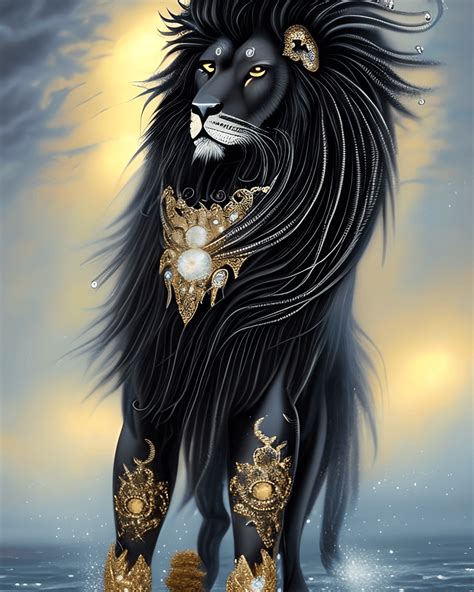 Stunning Black Lion With Magical Long Wavy Curly Mane · Creative Fabrica