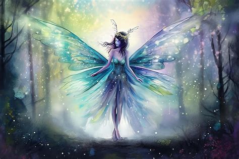 Premium Photo Colorful Fantasy Landscape With Fairy With Giant Wings