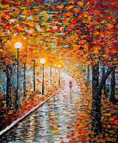 Rainy Autumn Day Acrylic Palette Knife Painting Painting Art Painting