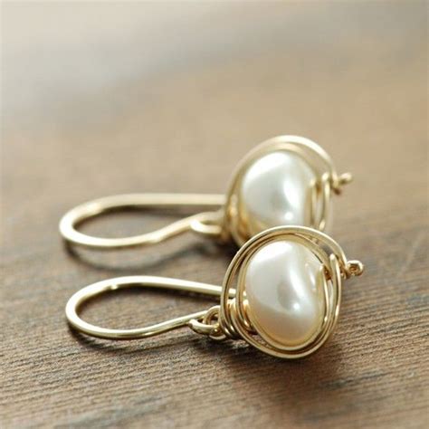 Pearl Gold Dangle Earrings Bridal Jewelry 14k Gold Fill Etsy Gold
