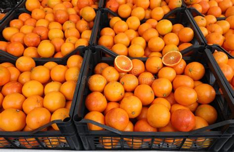 Boxes Full Of Oranges For Sale At The Local Market Stock Image Image