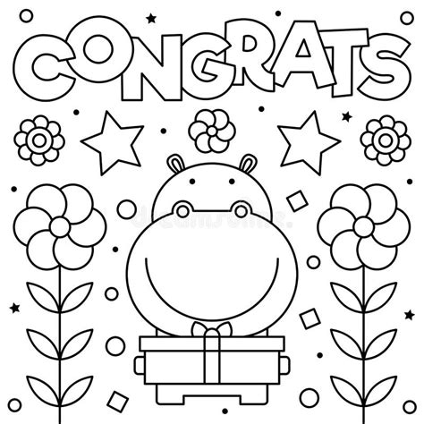 Congrats Coloring Page Black And White Vector Illustration