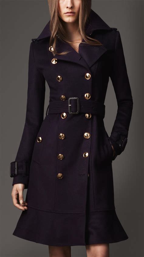 Lyst Burberry Long Frill Detail Trench Coat In Blue