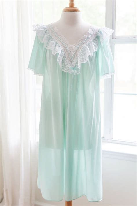 Mint Green Daydreams And Lace Nightgown 1970s 70s Vintage Etsy Green