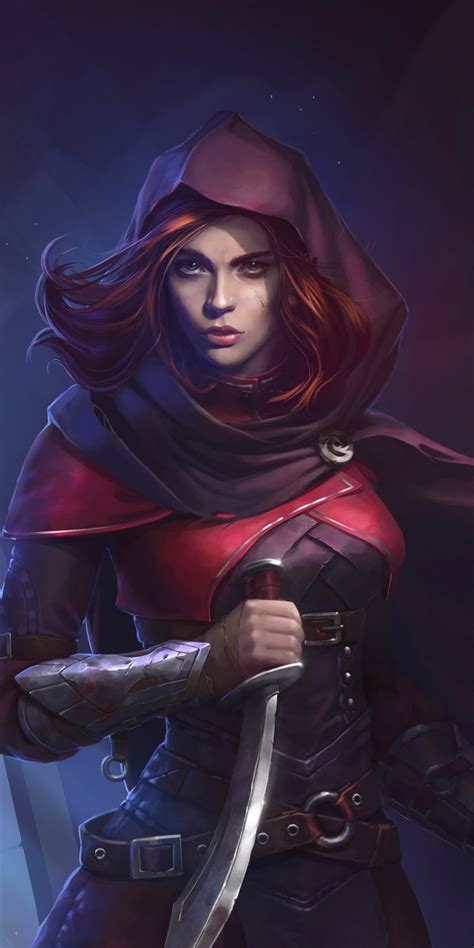 Download Woman Assassin Beautiful Red Head Illustration 1080x2160