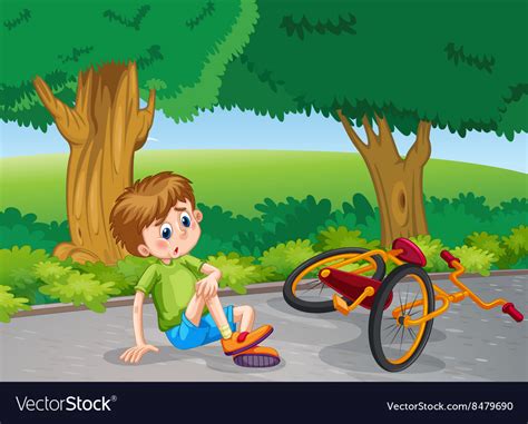 Boy Falling Down From Bike In The Park Royalty Free Vector