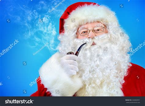 Portrait Traditional Santa Claus Smoking Pipe Stock Photo 344069951