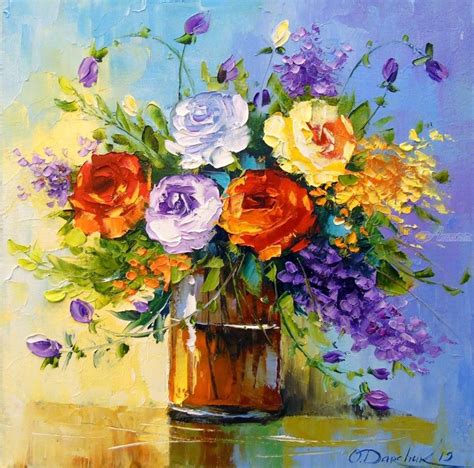 Bouquet Of Roses And Meadow Flowers Paintings By Olha Darchuk