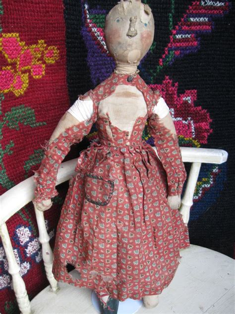 Antique Folk Art Rag Doll Mid Th C New England Challis Gown
