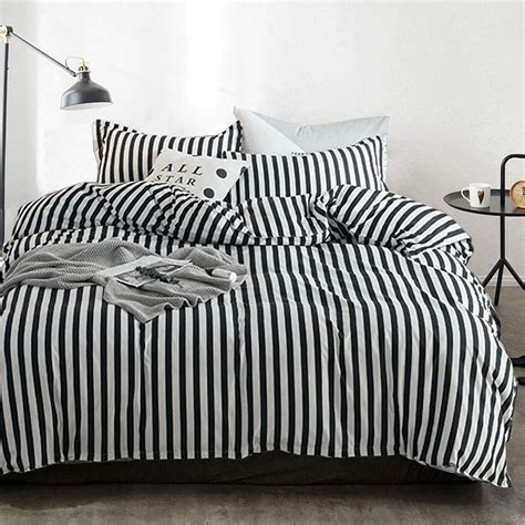 Cottonight Black And White Duvet Cover Queen Striped Bedding Sets Cotton Modern Ticking Bedding